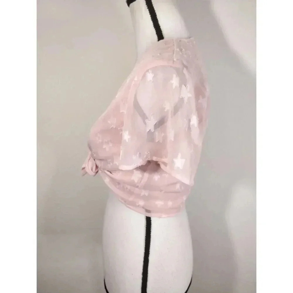 Revolve By the Way Superdown Aylin Pink Star Front Tie Crop Top Women's Size XS - Picture 4 of 9